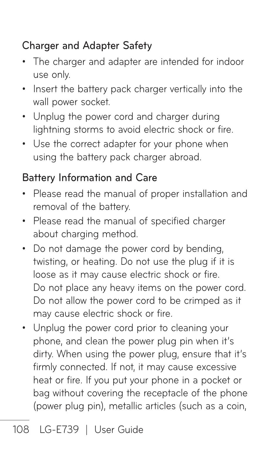 LG E739 User Manual | Page 108 / 146