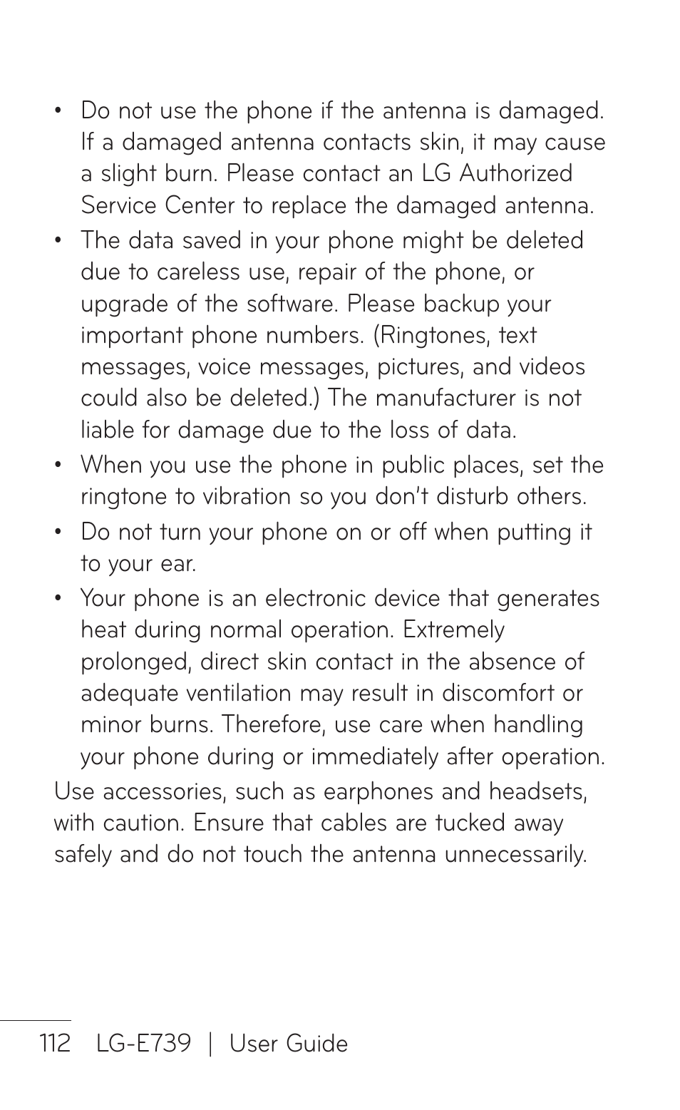 LG E739 User Manual | Page 112 / 146