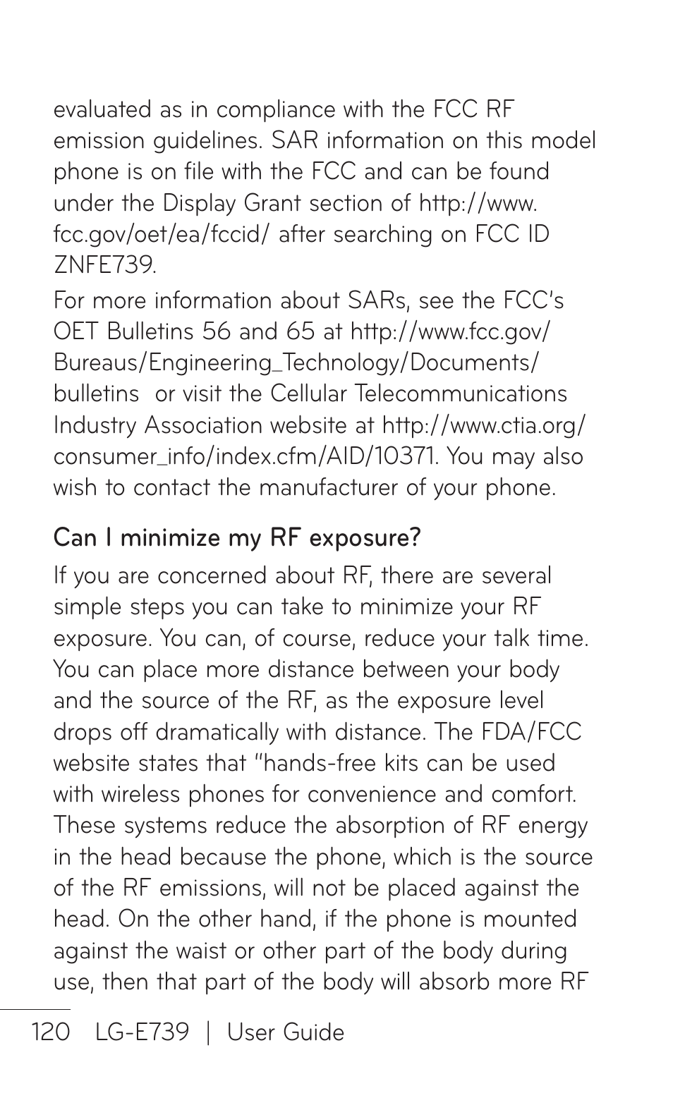 LG E739 User Manual | Page 120 / 146