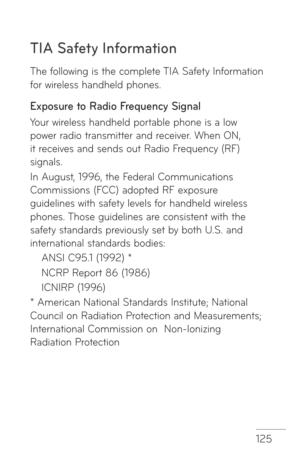 Tia safety information | LG E739 User Manual | Page 125 / 146