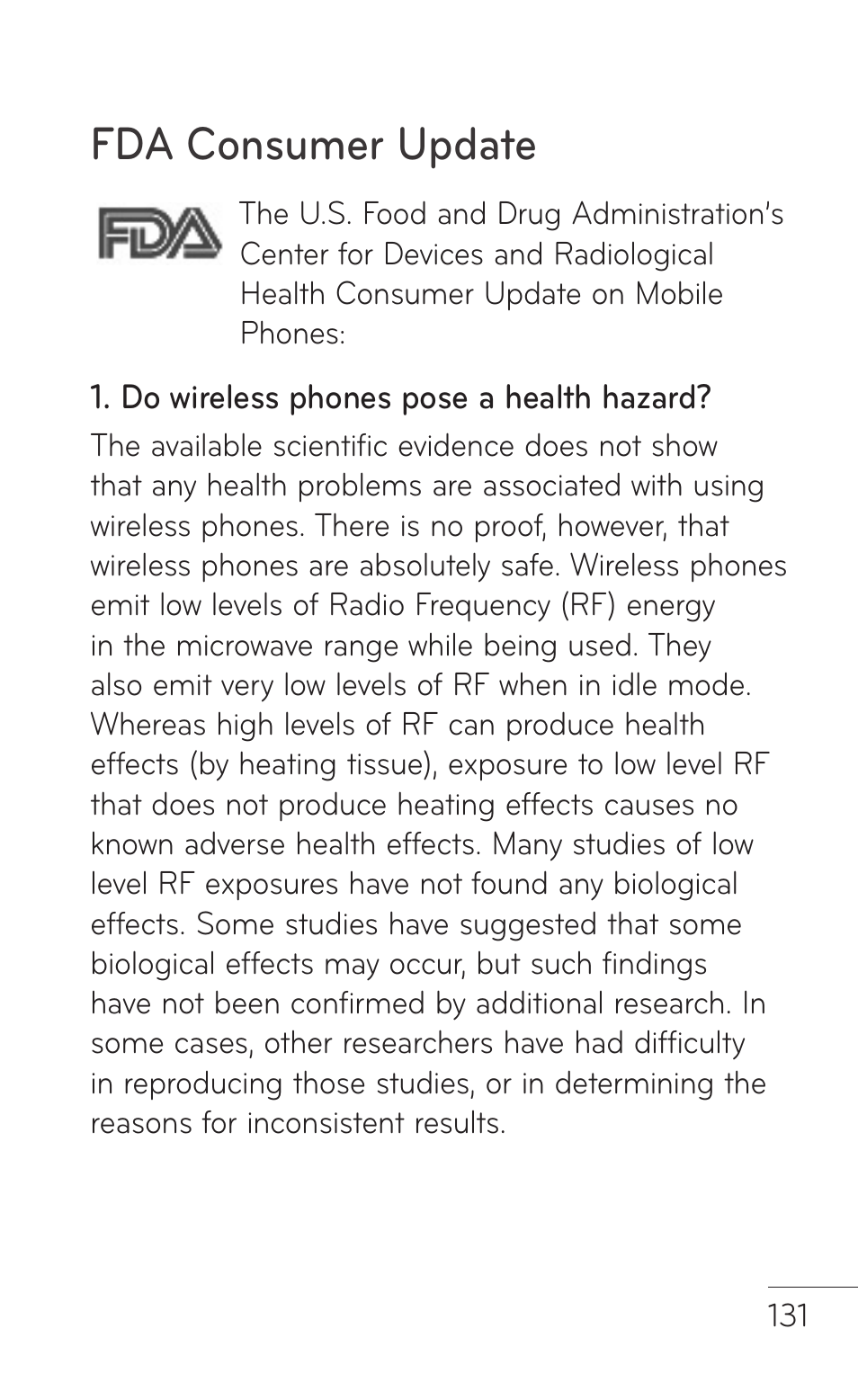 Fda consumer update | LG E739 User Manual | Page 131 / 146