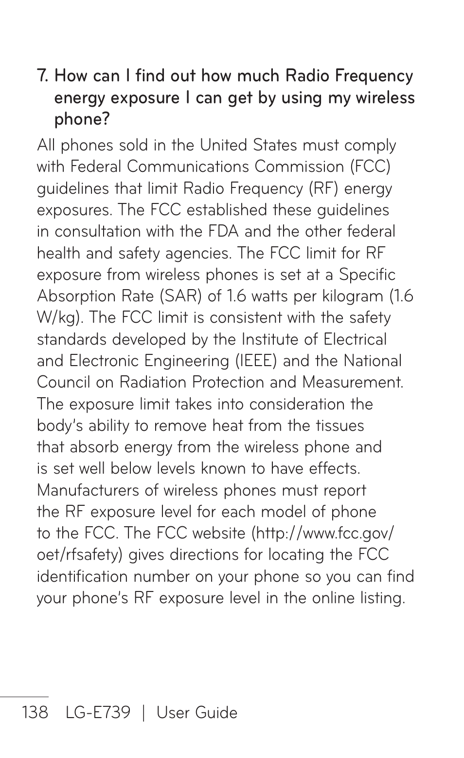 LG E739 User Manual | Page 138 / 146