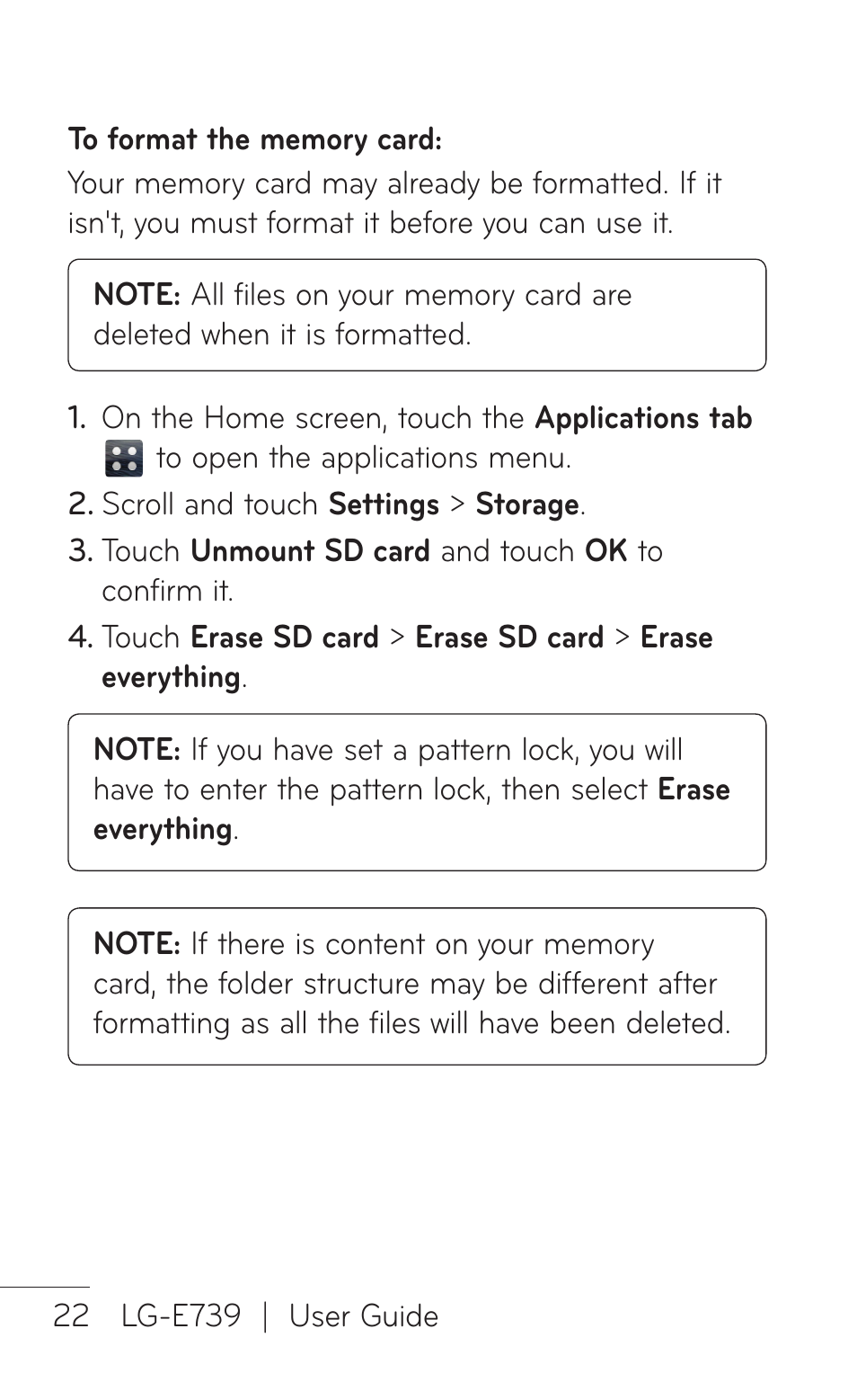 LG E739 User Manual | Page 22 / 146