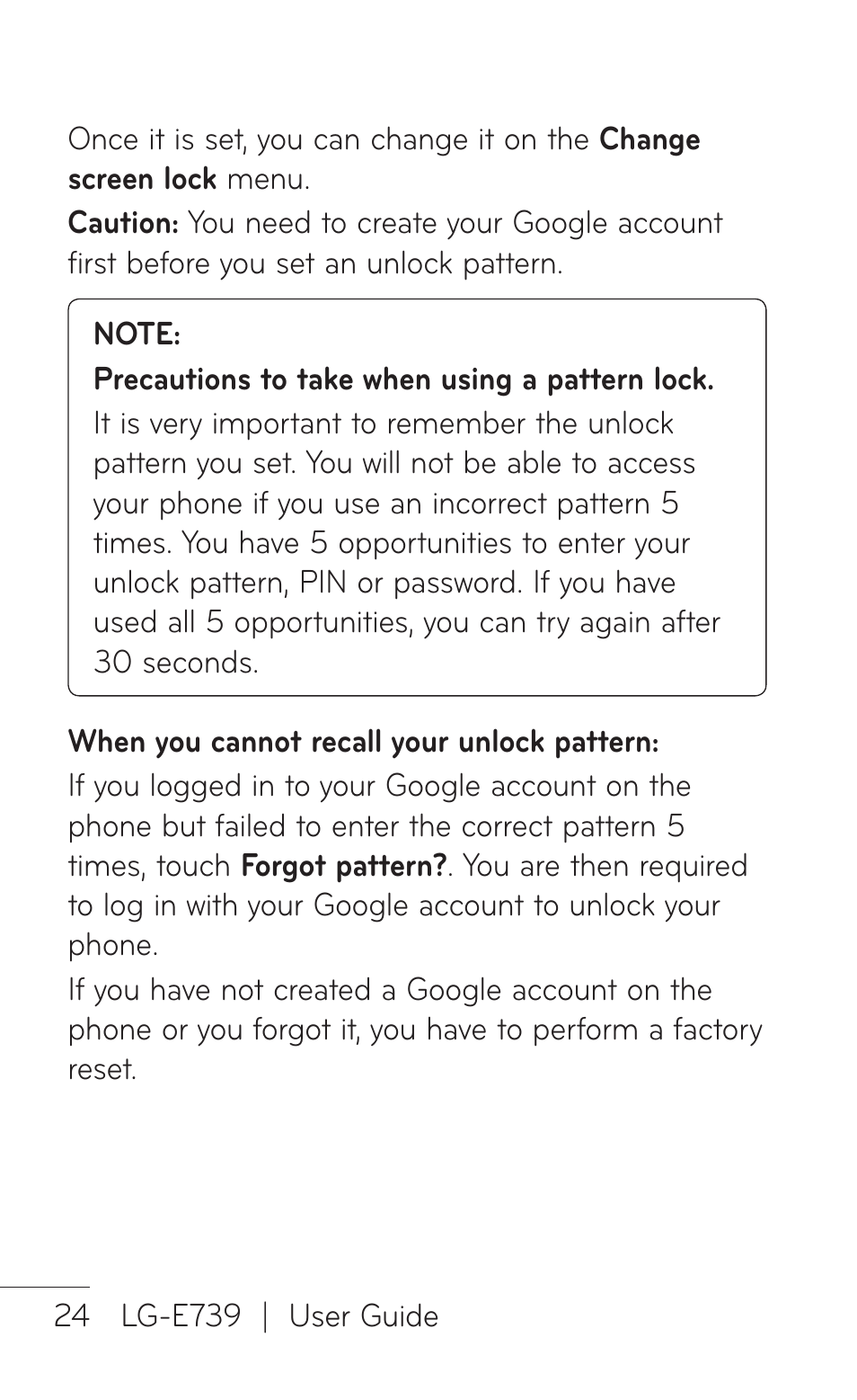 LG E739 User Manual | Page 24 / 146