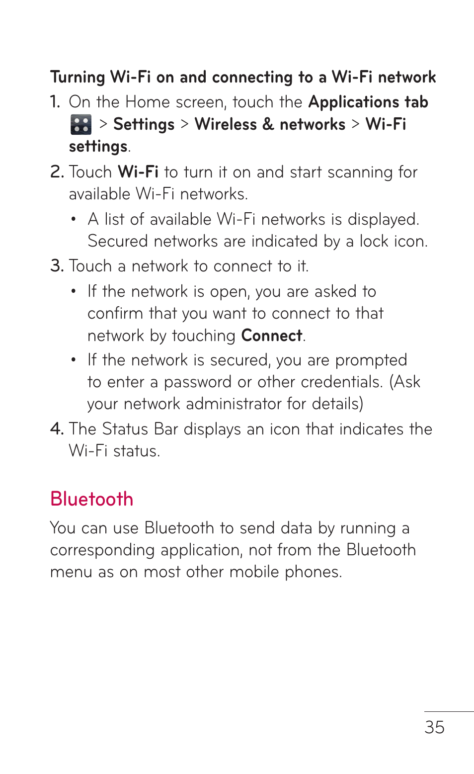 Bluetooth | LG E739 User Manual | Page 35 / 146