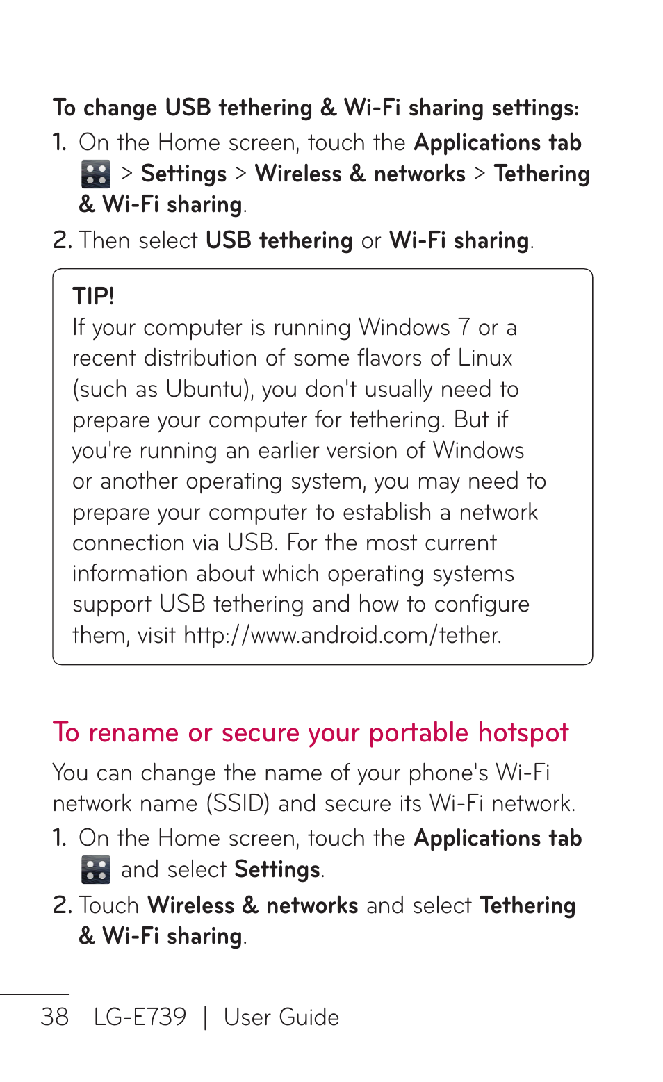 LG E739 User Manual | Page 38 / 146