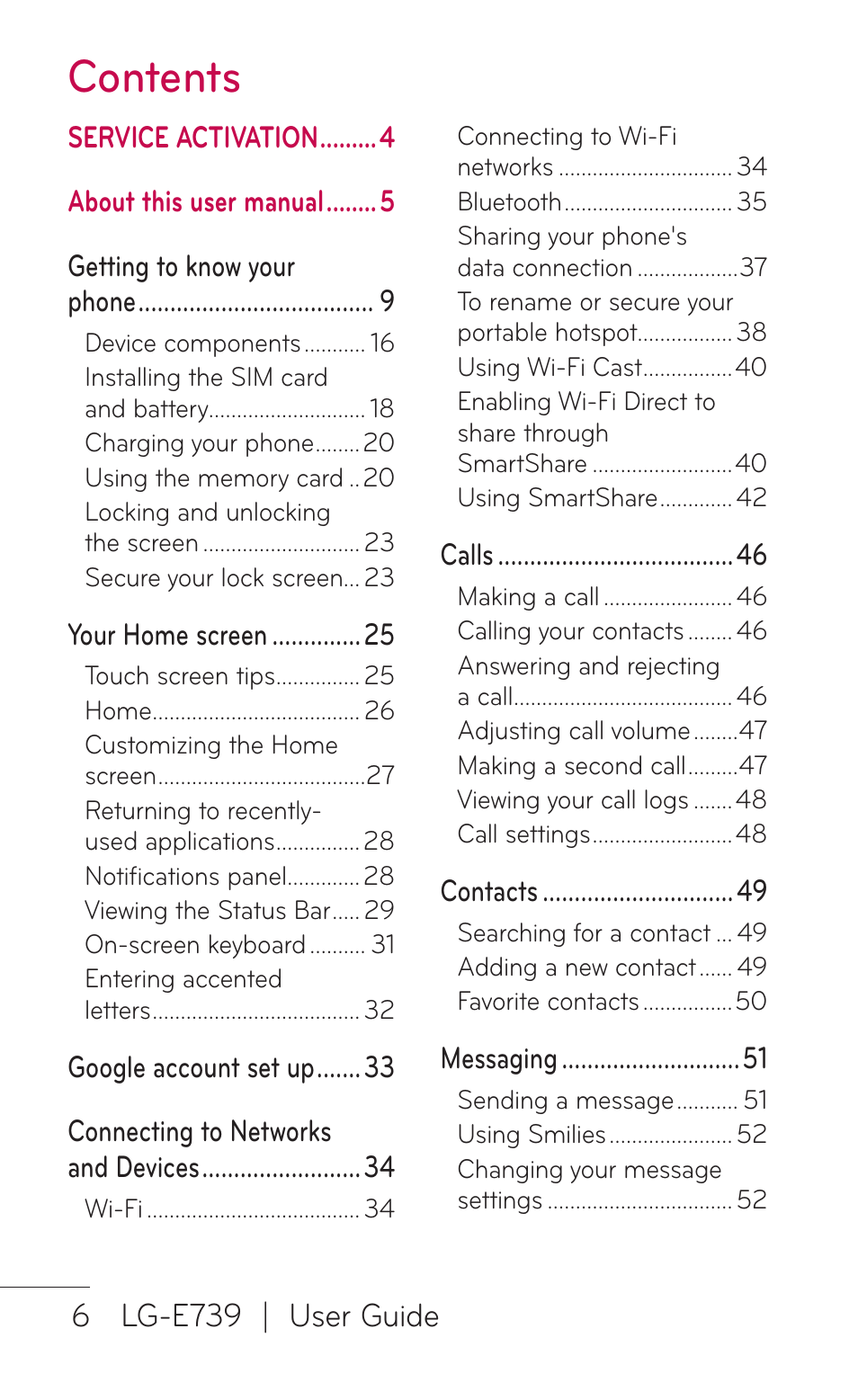 LG E739 User Manual | Page 6 / 146