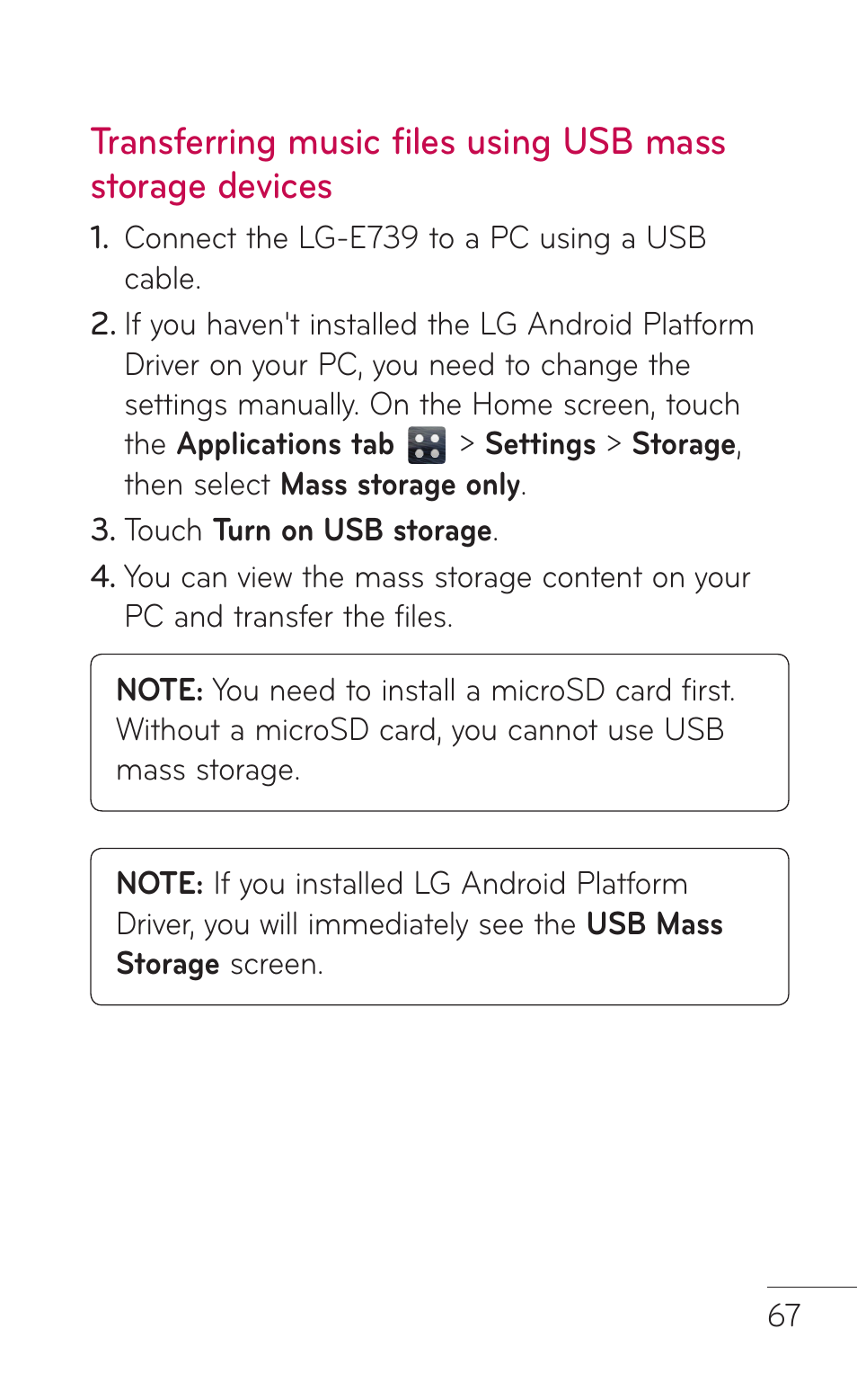 LG E739 User Manual | Page 67 / 146