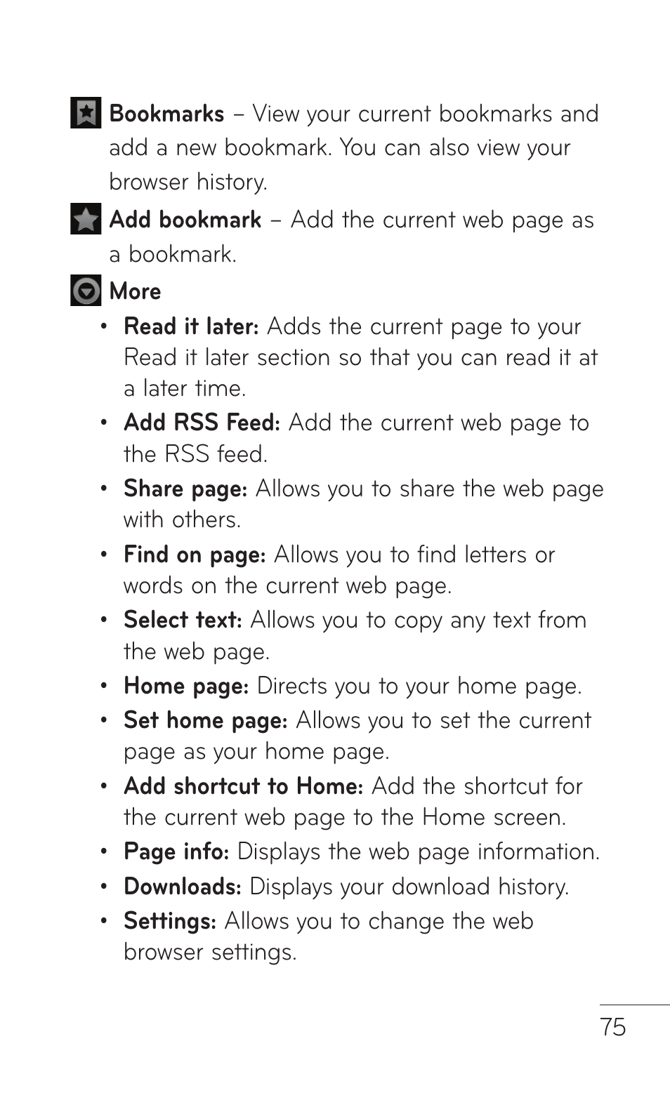 LG E739 User Manual | Page 75 / 146