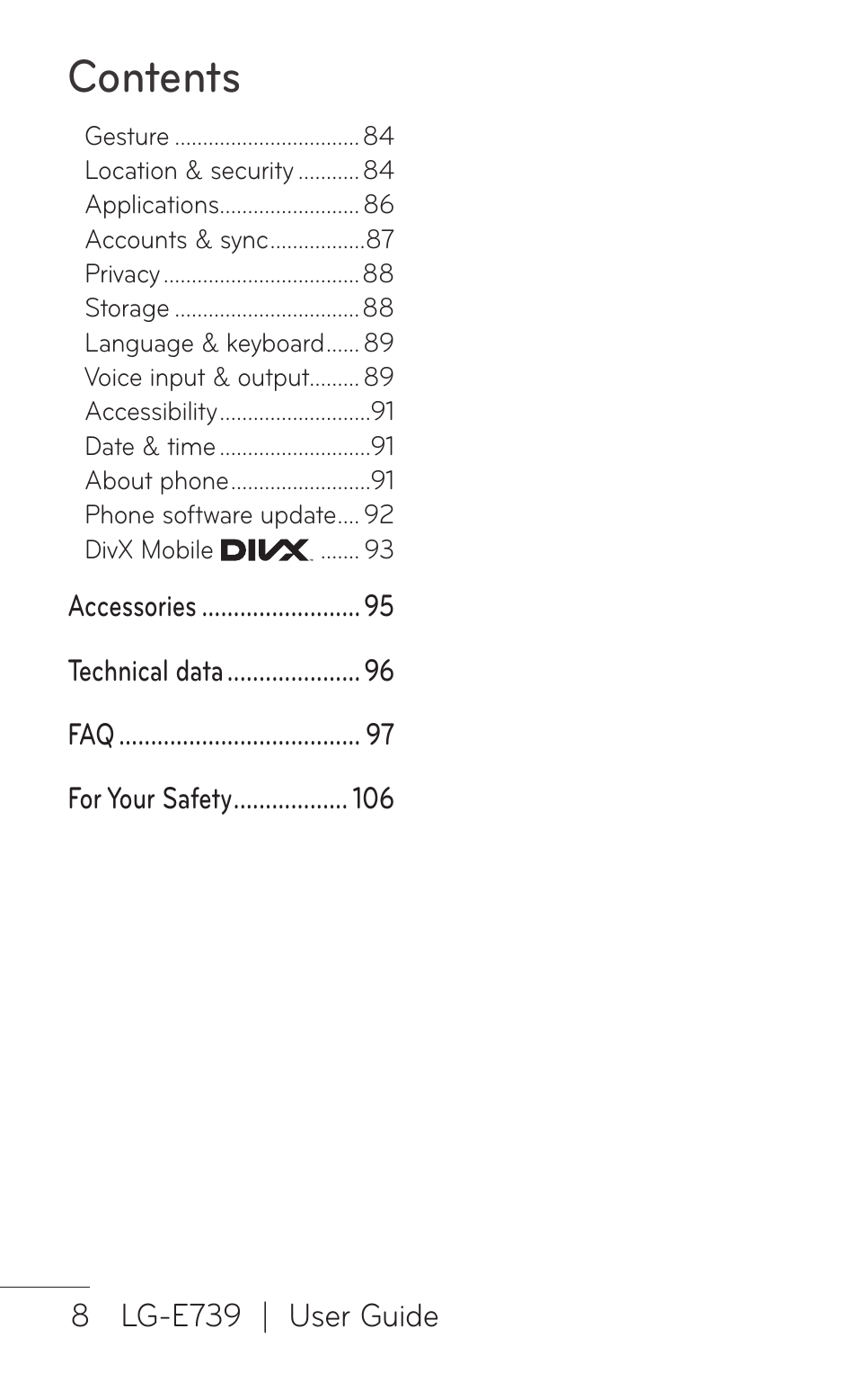 LG E739 User Manual | Page 8 / 146