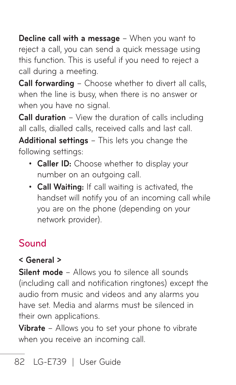 Sound | LG E739 User Manual | Page 82 / 146