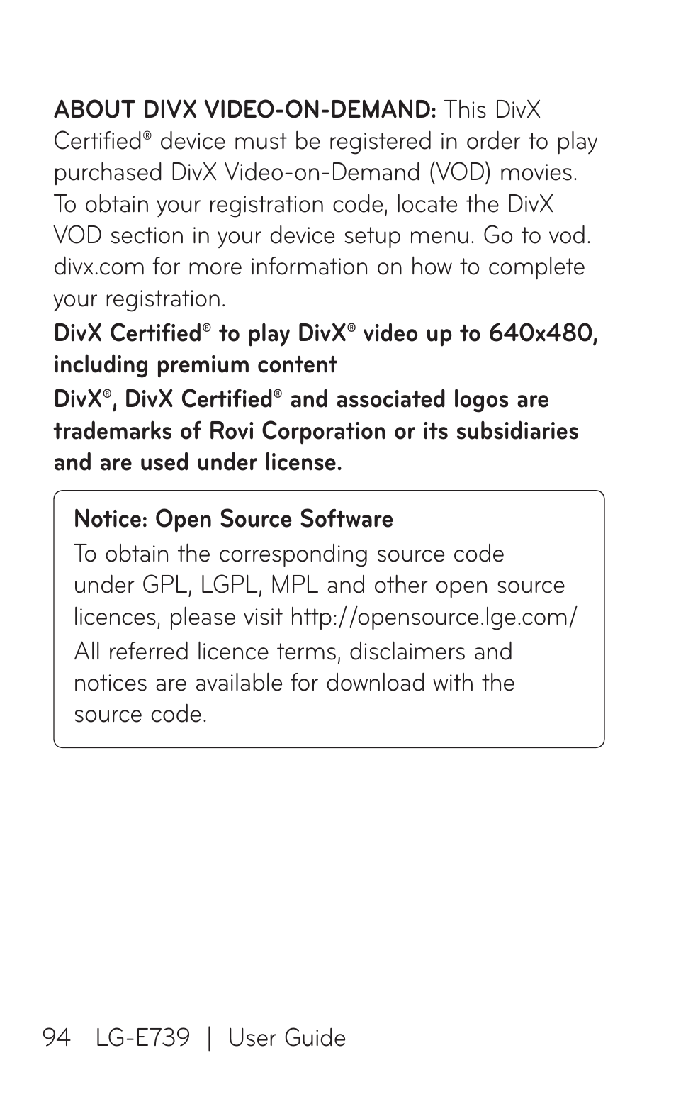 LG E739 User Manual | Page 94 / 146