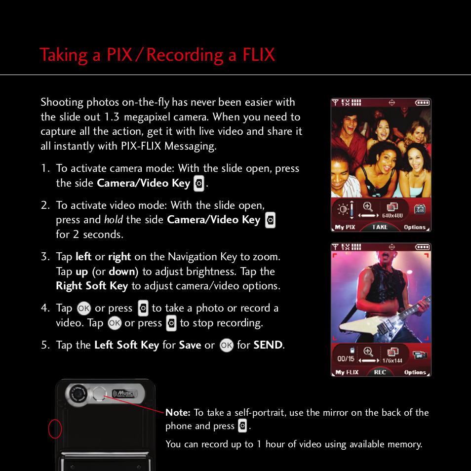 Taking a pix / recording a flix | Verizon CHOCOLATE MCDD0007801 User Manual | Page 10 / 12