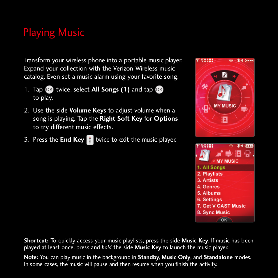 Playing music | Verizon CHOCOLATE MCDD0007801 User Manual | Page 5 / 12