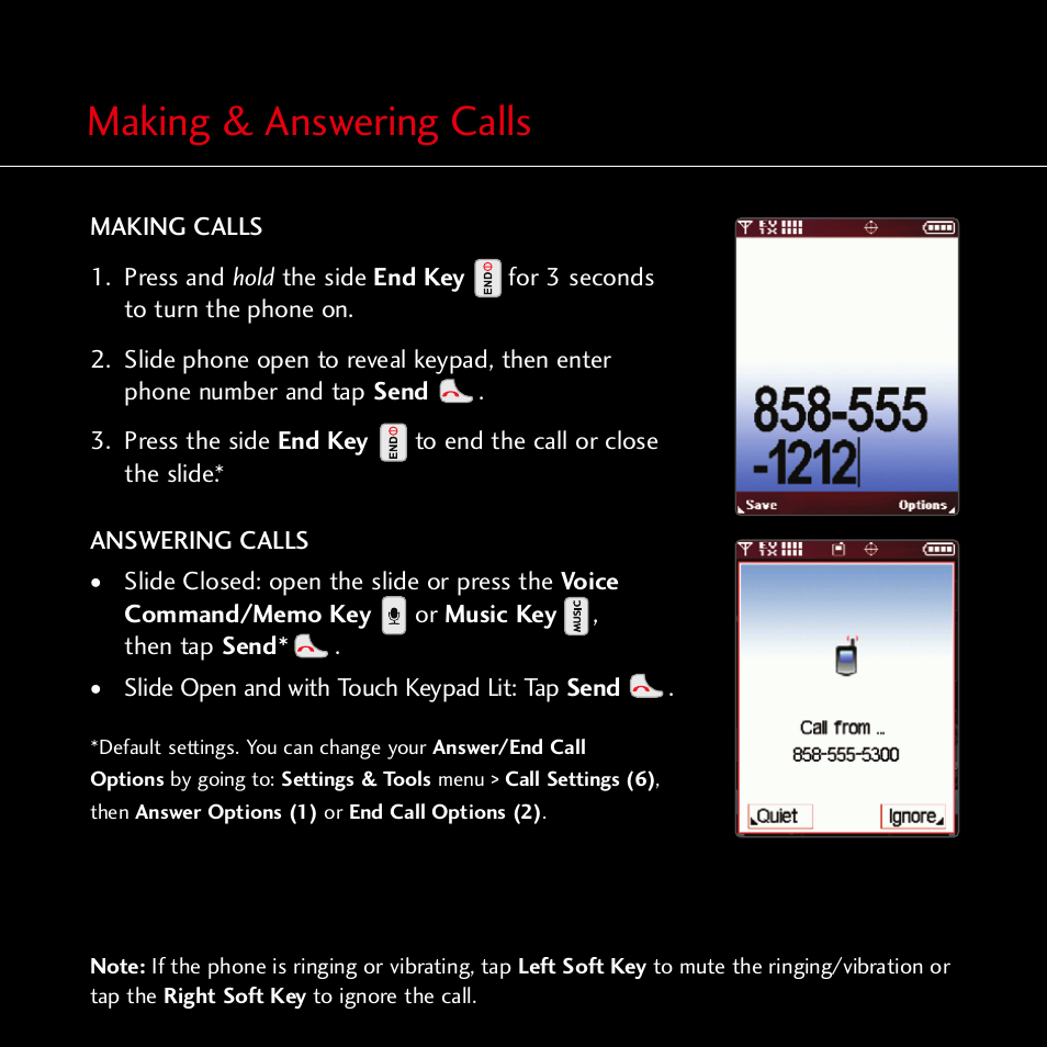 Making & answering calls | Verizon CHOCOLATE MCDD0007801 User Manual | Page 8 / 12