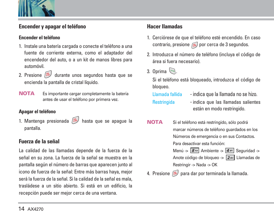 Para hacer funcionar su teléfono por primera vez | LG AX4270 User Manual | Page 102 / 175