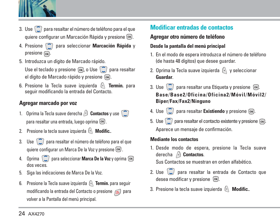 Modificar entradas de contactos | LG AX4270 User Manual | Page 112 / 175