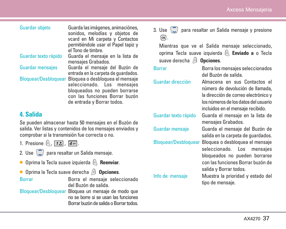 Salida | LG AX4270 User Manual | Page 125 / 175