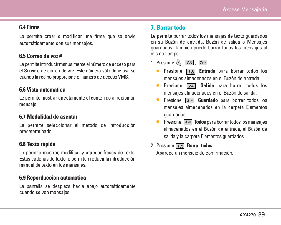 Borrar todo | LG AX4270 User Manual | Page 127 / 175