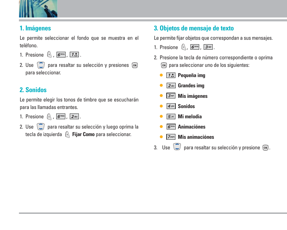 Uso de los menús del teléfono, Imágenes, Sonidos | Objetos de mensaje de texto | LG AX4270 User Manual | Page 138 / 175