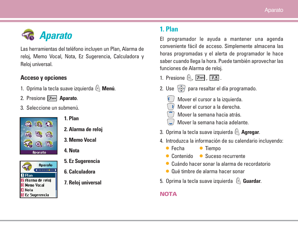 Aparato, Plan | LG AX4270 User Manual | Page 139 / 175