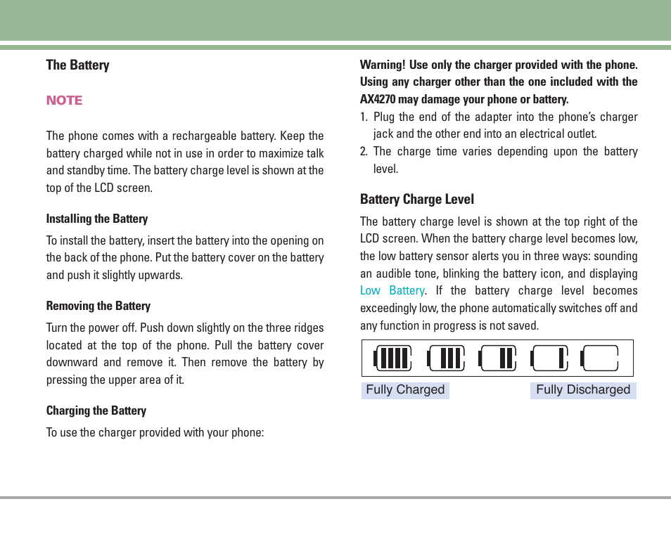 Getting started with your phone | LG AX4270 User Manual | Page 14 / 175