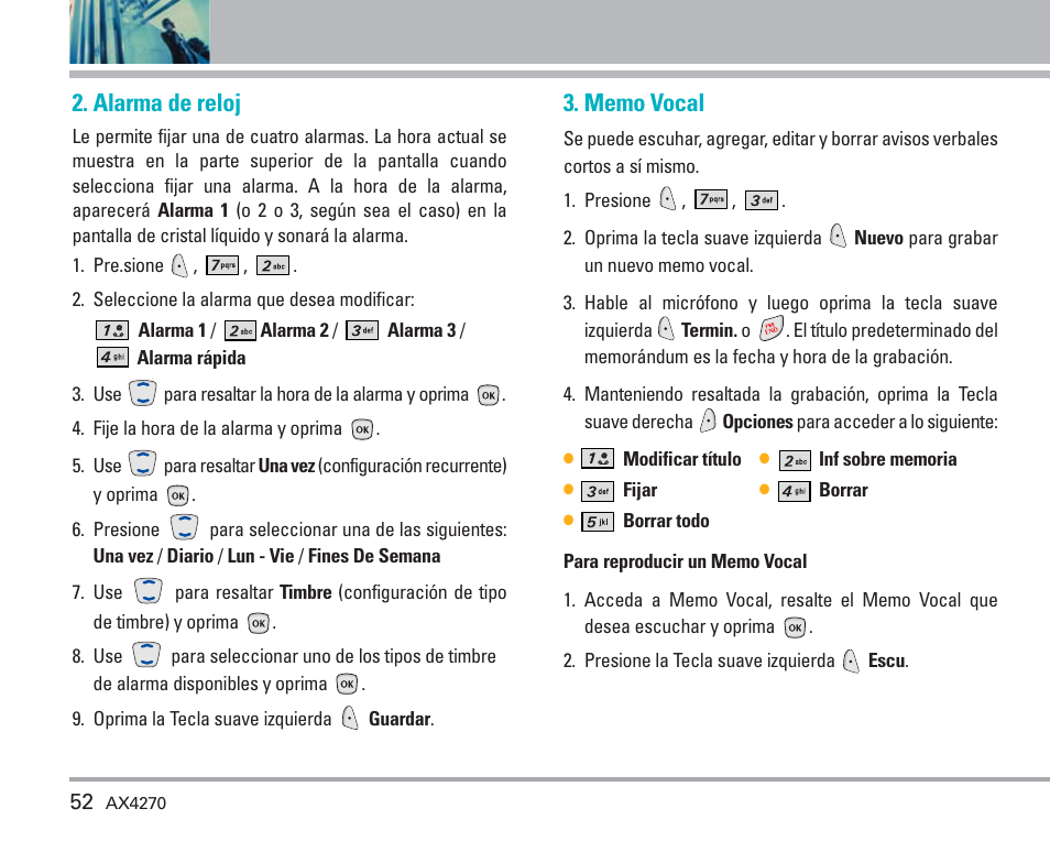 Uso de los menús del teléfono, Alarma de reloj | LG AX4270 User Manual | Page 140 / 175