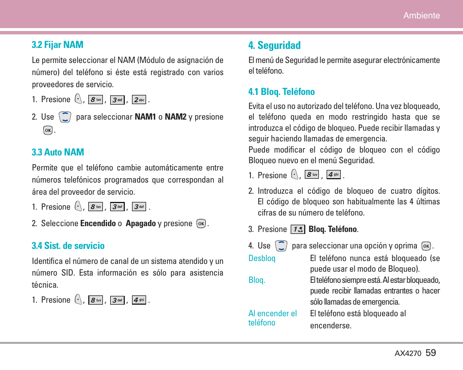 Seguridad | LG AX4270 User Manual | Page 147 / 175