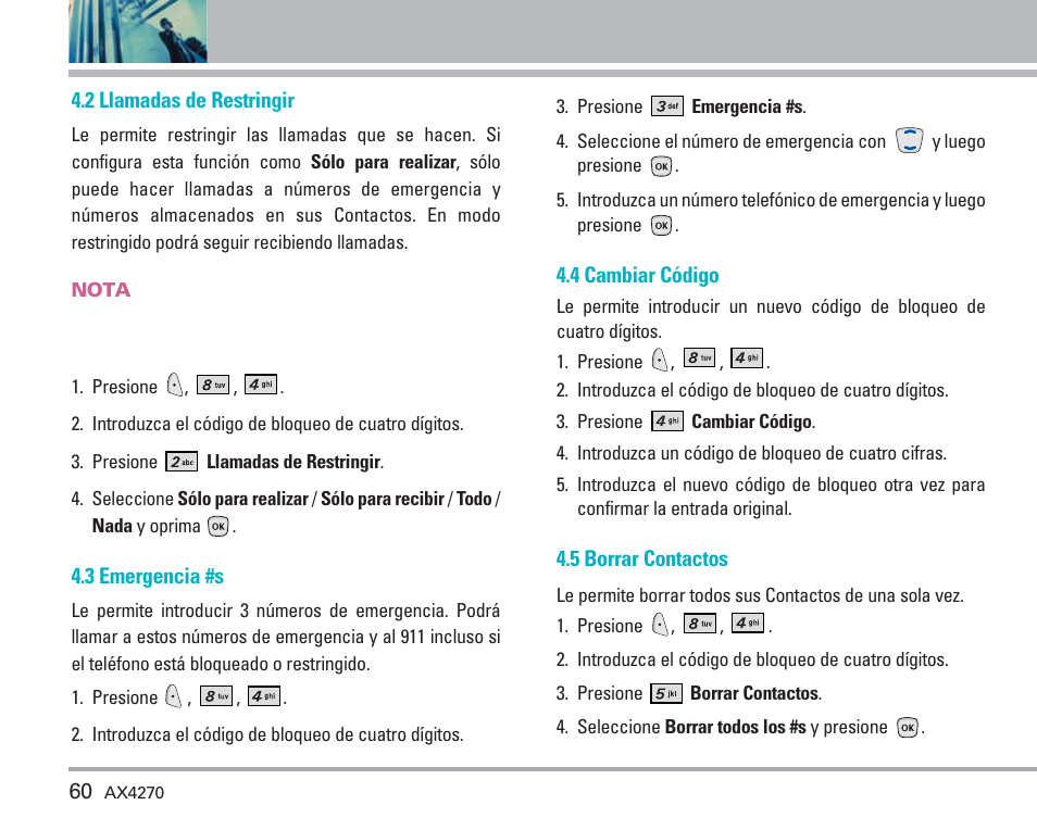 Uso de los menús del teléfono | LG AX4270 User Manual | Page 148 / 175