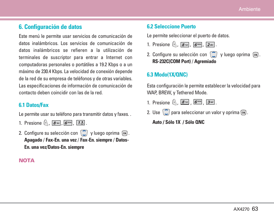 Configuración de datos | LG AX4270 User Manual | Page 151 / 175