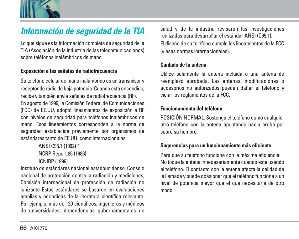 Seguridad información de seguridad de la tia | LG AX4270 User Manual | Page 154 / 175