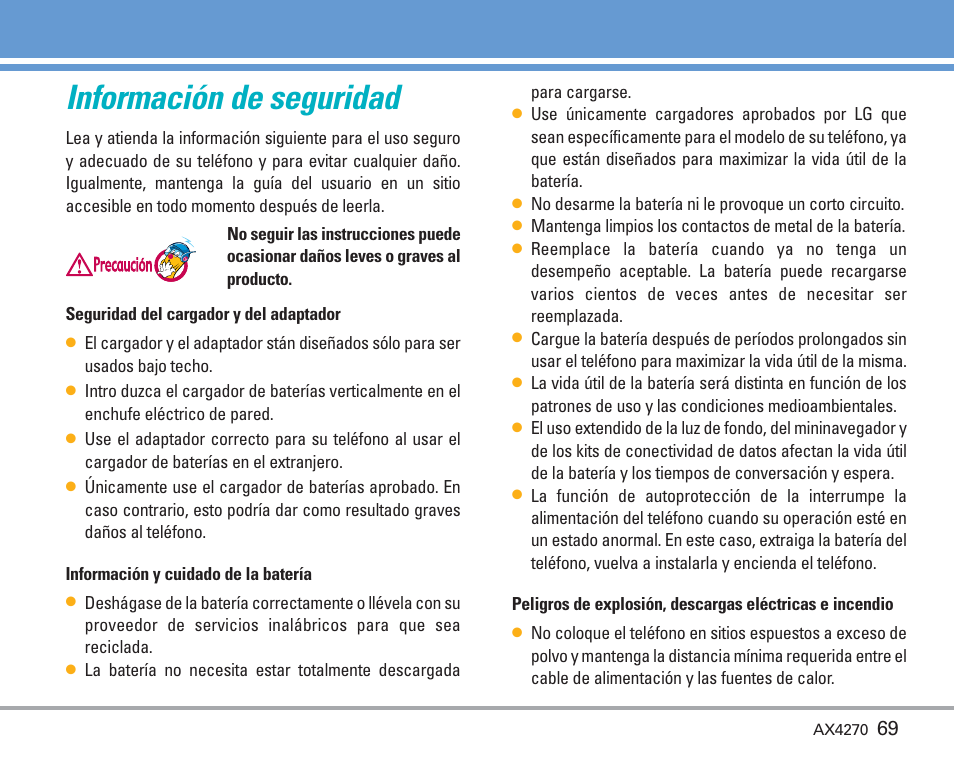 Información de seguridad | LG AX4270 User Manual | Page 157 / 175