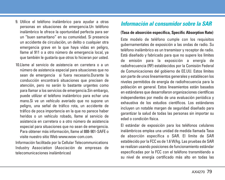 Información al consumidor sobre la sar | LG AX4270 User Manual | Page 167 / 175