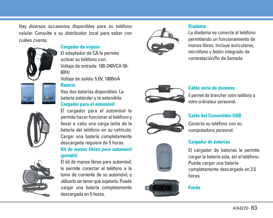 Accesorios | LG AX4270 User Manual | Page 171 / 175