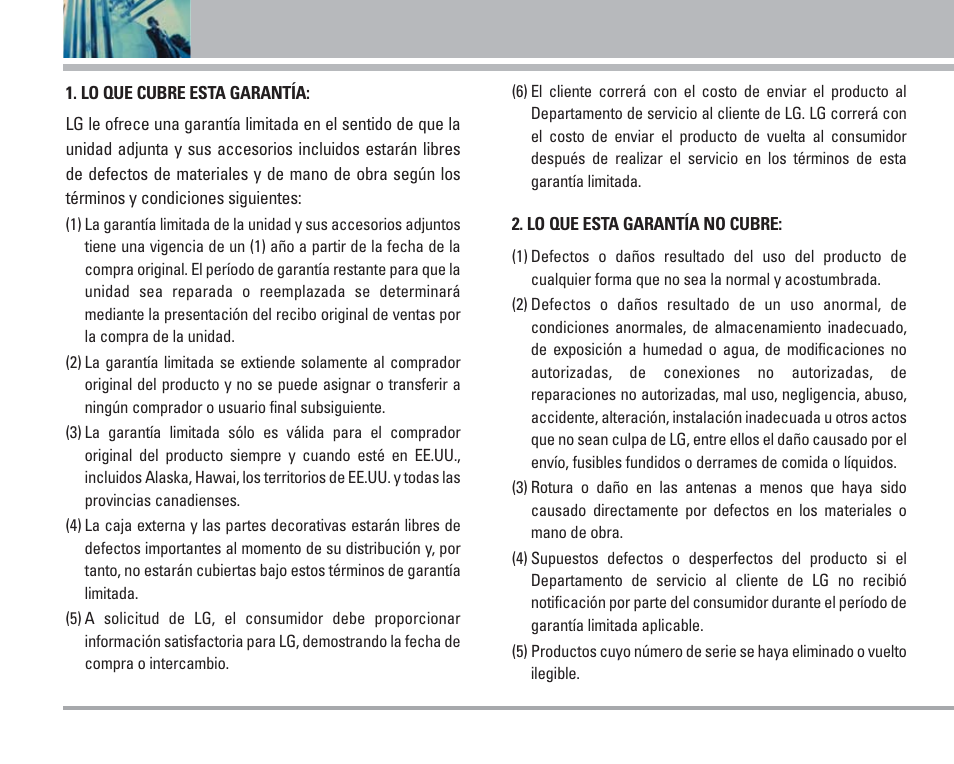 Información de la garantía | LG AX4270 User Manual | Page 172 / 175