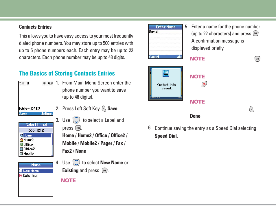 The basics of storing contacts entries | LG AX4270 User Manual | Page 22 / 175