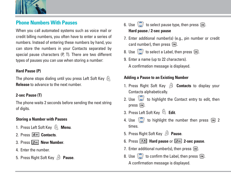 Phone numbers with pauses | LG AX4270 User Manual | Page 29 / 175