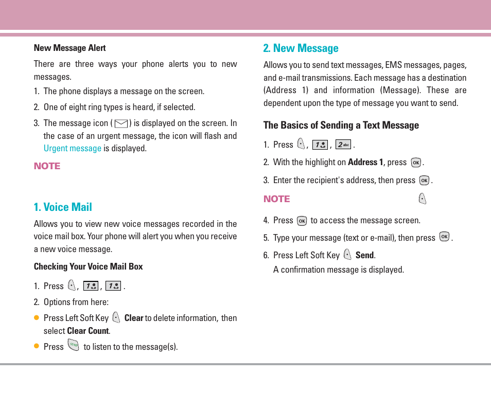 Voice mail, New message | LG AX4270 User Manual | Page 34 / 175