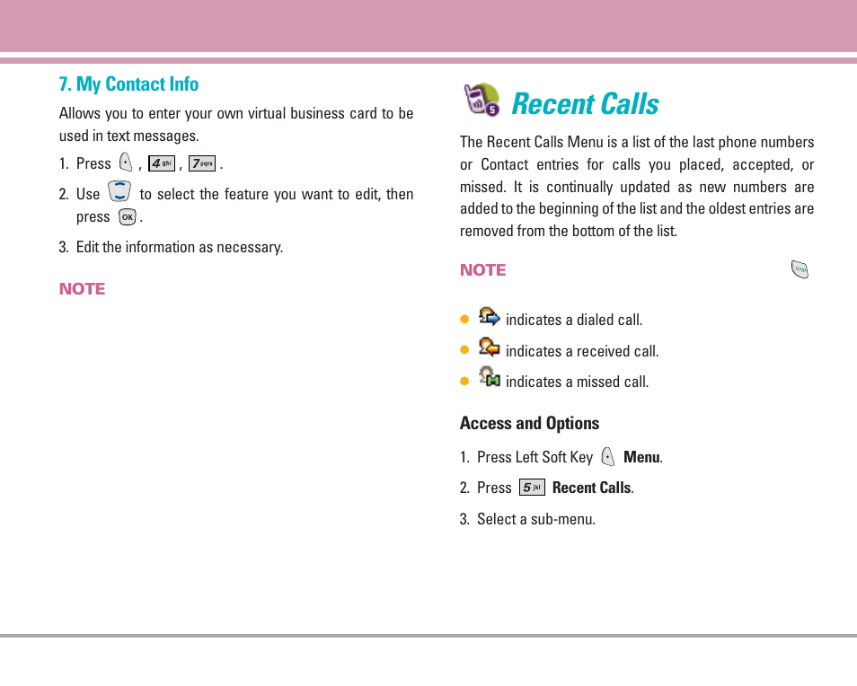 Recent calls, My contact info | LG AX4270 User Manual | Page 48 / 175