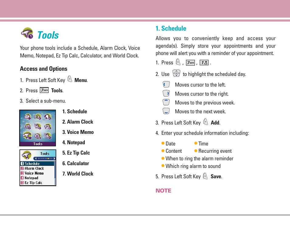 Tools, Schedule | LG AX4270 User Manual | Page 52 / 175