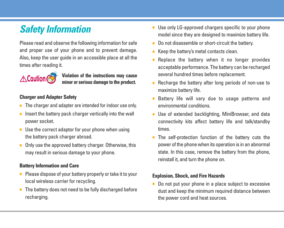 Safety information, Caution | LG AX4270 User Manual | Page 70 / 175