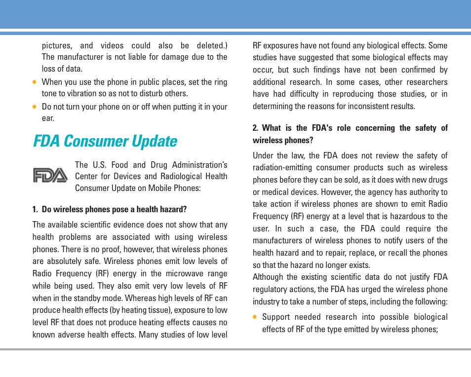 Fda consumer update | LG AX4270 User Manual | Page 72 / 175