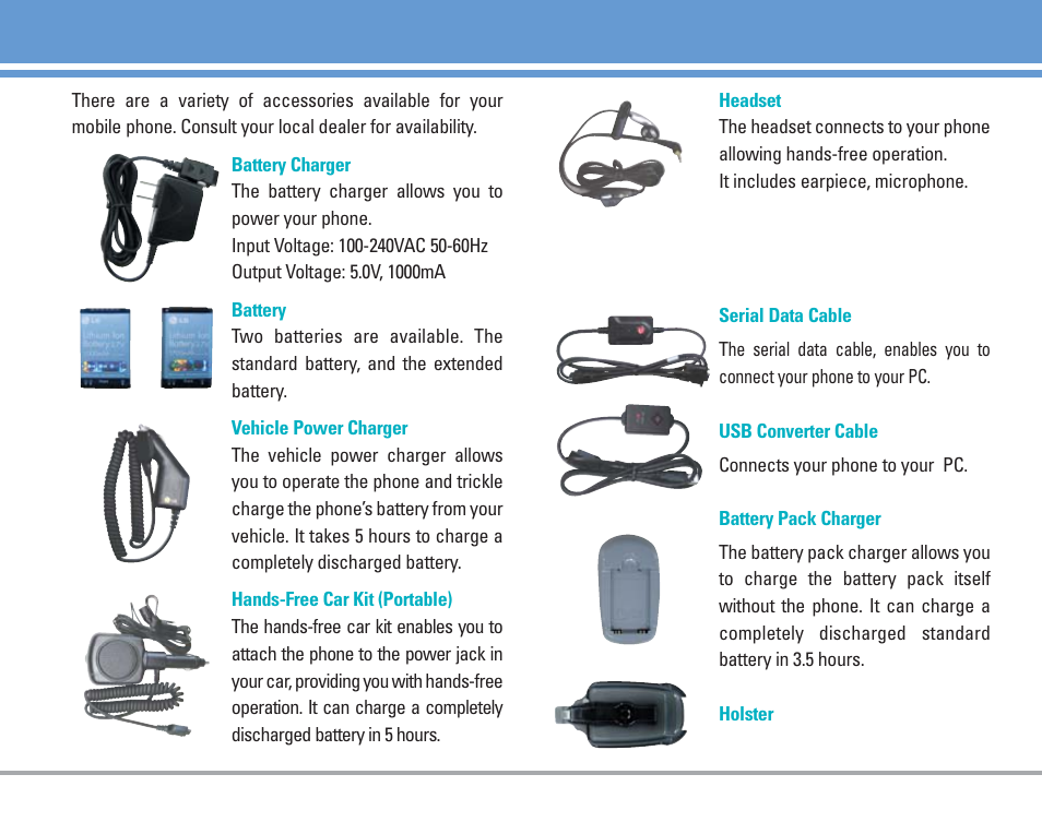 Accessories | LG AX4270 User Manual | Page 84 / 175