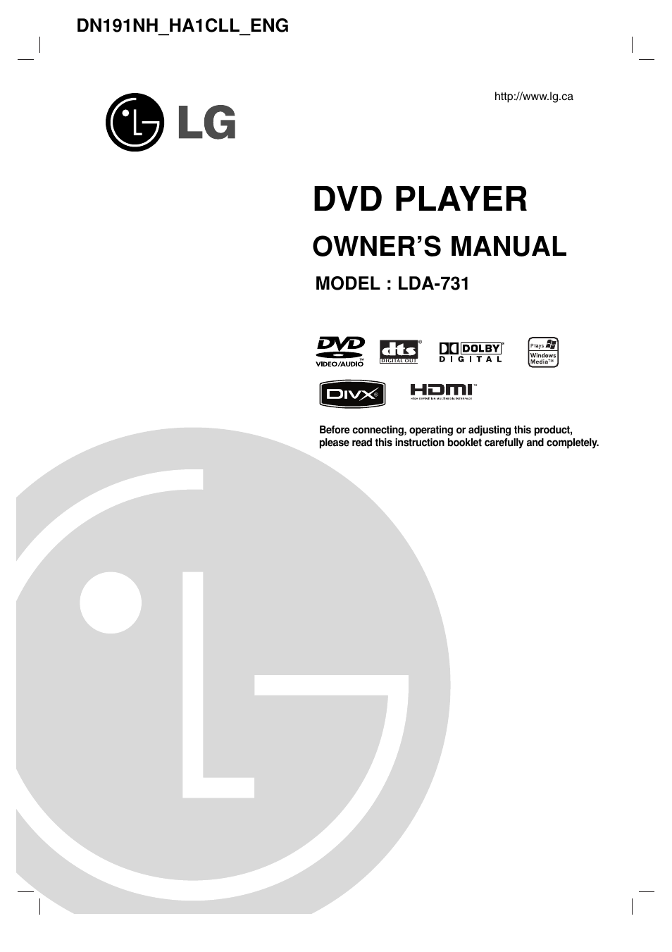 LG LDA-731 User Manual | 26 pages