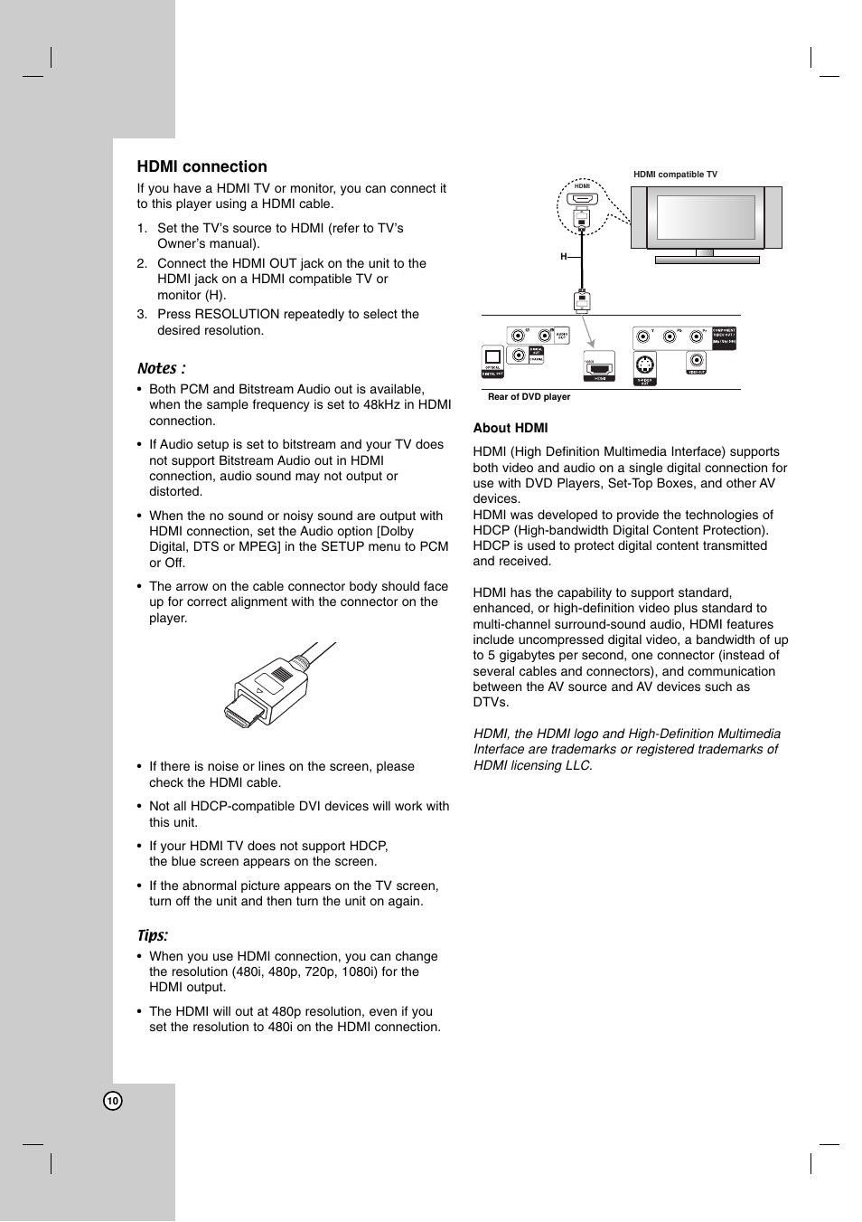 Hdmi connection | LG LDA-731 User Manual | Page 10 / 26