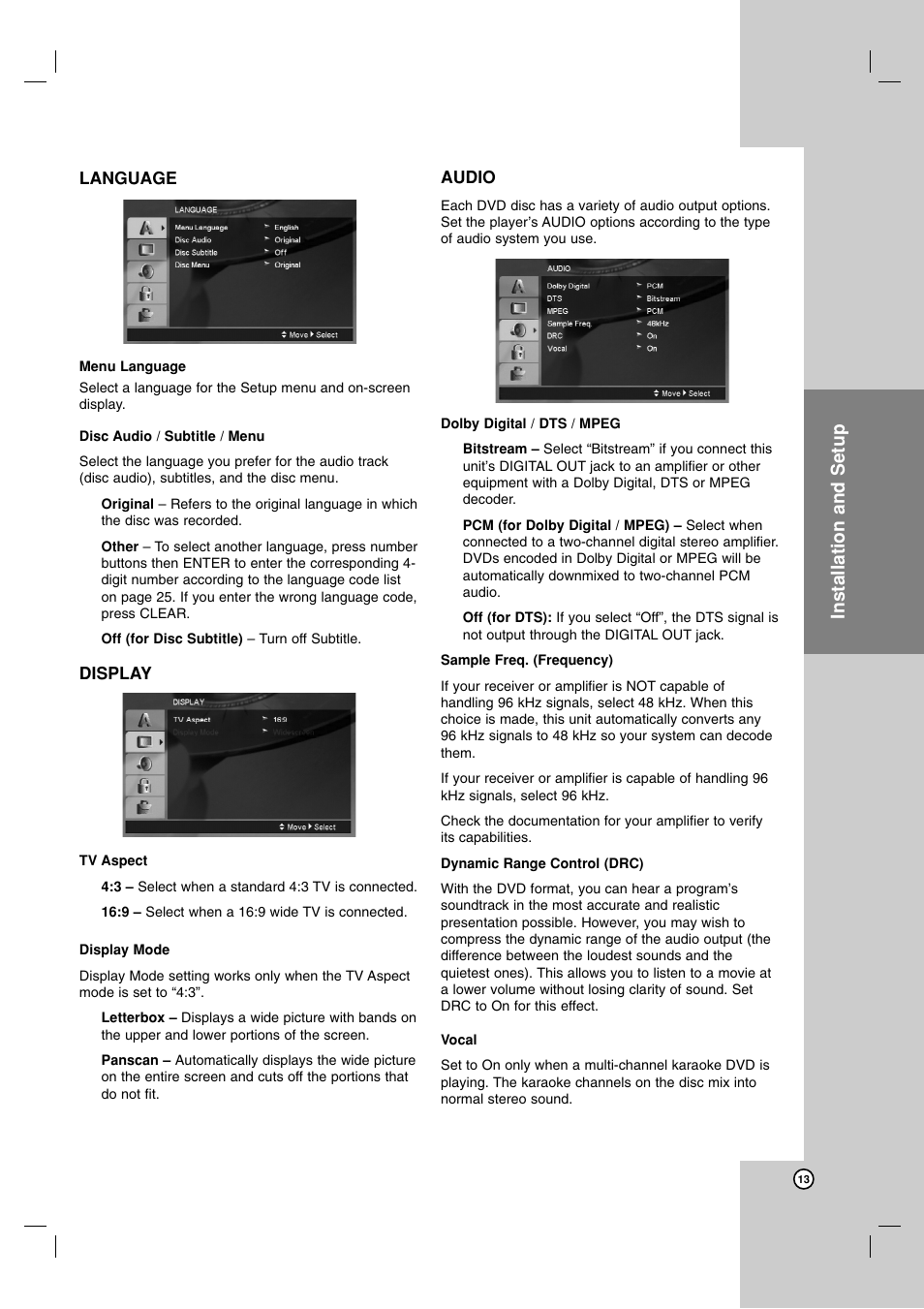 Operation reference introduction, Installation and setup | LG LDA-731 User Manual | Page 13 / 26