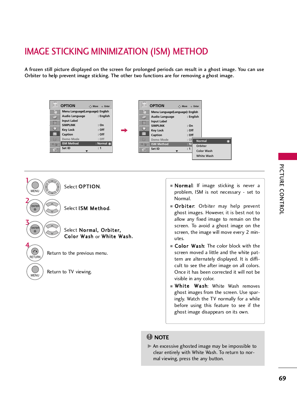 Image sticking minimization (ism) method, Picture contr ol | LG SAC33575901 User Manual | Page 71 / 117