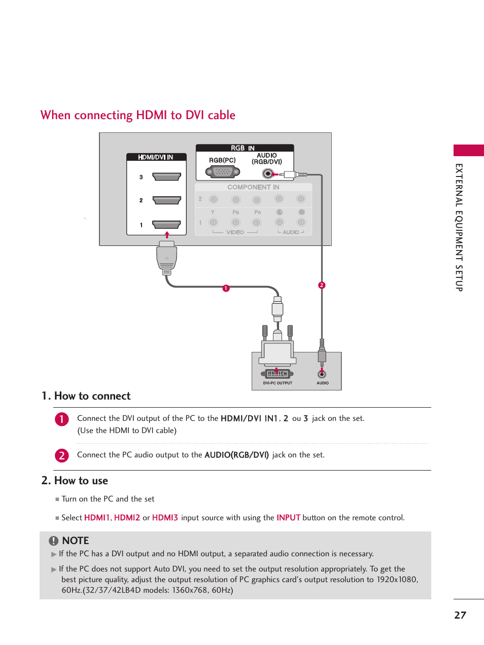 When connecting hdmi to dvi cable, How to connect, How to use | LG 32LB4D User Manual | Page 29 / 110