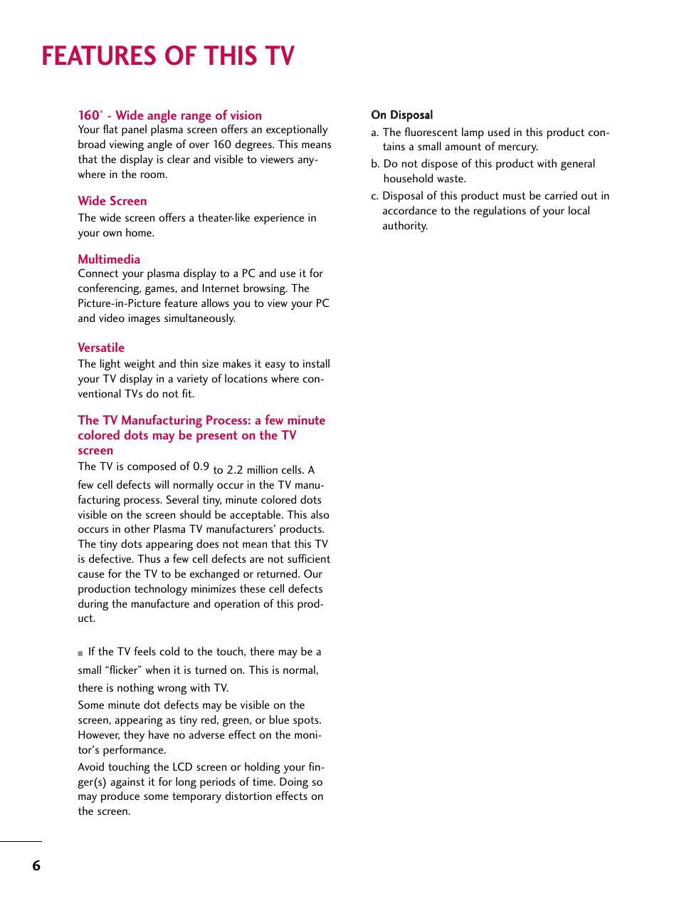 Features of this tv | LG 32LB4D User Manual | Page 8 / 110