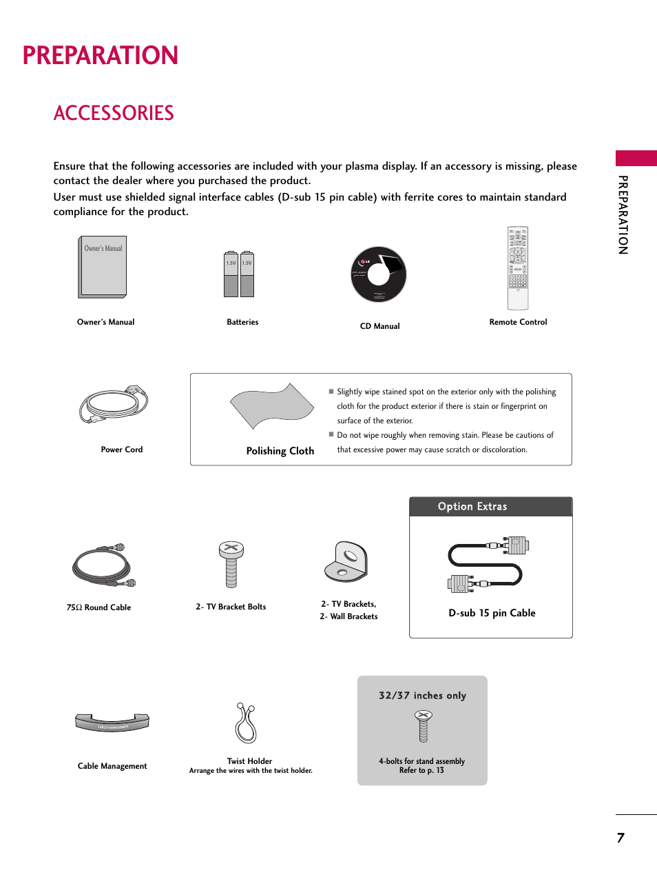 Preparation, Accessories, Prep ar a tion | LG 32LB4D User Manual | Page 9 / 110
